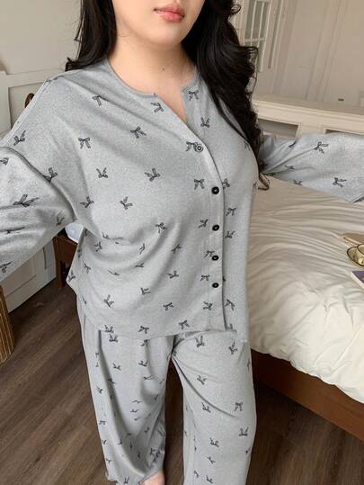 Dazy Plus 女童休闲蝴蝶结印花宽松开衫长袖上衣和宽松长裤睡衣套装，春秋季