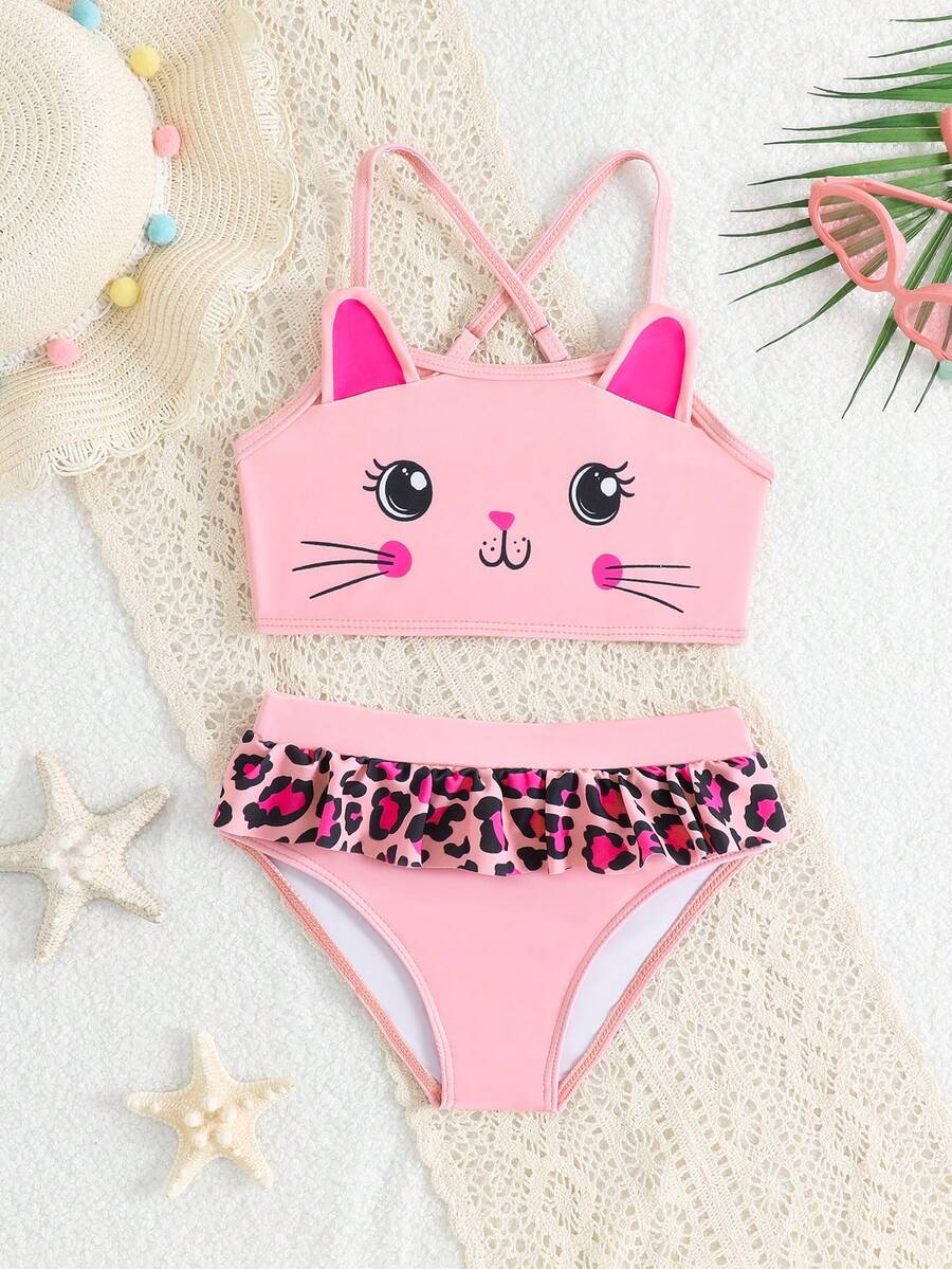 SHEIN Bộ bikini cho bé gái, kiểu dáng thư giãn, màu nâu họa tiết lá cây, dệt kim kỹ thuật số, gồm áo tắm một mảnh và quần bơi tam giác, thời trang, giản dị, tinh tế và thanh lịch, hoàn hảo cho các quý cô. Lý tưởng cho bơi lội, kỳ nghỉ hè, đi biển, các hoạt động bên hồ bơi, các buổi tiệc mùa hè và những chuyến đi chơi thư giãn. Đồ bơi hình mèo cho bé gái, đồ bơi hoạt hình cho bé gái, đồ bơi 2 mảnh cho trẻ em, đồ bơi 2 mảnh cho bé gái, đồ bơi 2 mảnh cho trẻ em. - Màu Cam san hô - Xem 1