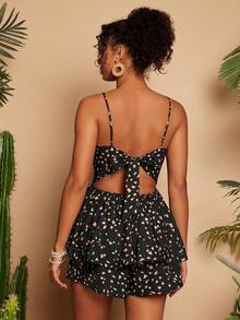 Travachic Casual Vacation Ruffled Hem Backless Tie Strap Jumpsuit, Summer - Orange - View 2