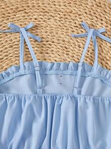 SHEIN 3件套少女休闲碎花条纹纯色连体衣，适合有多个少女的家庭、海滩度假、户外玩耍和上学穿着。 - 彩色 - 查看 5