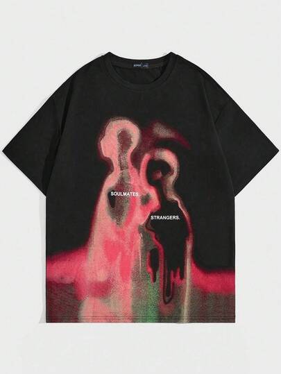 Street Life Men's Retro Street Style Character Abstract Silhouette Heat Map Print Short Sleeve T-Shirt