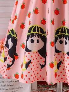 Young Girl Pattern Rose Print Pink Summer Fairy Dress - Multicolor - View 3