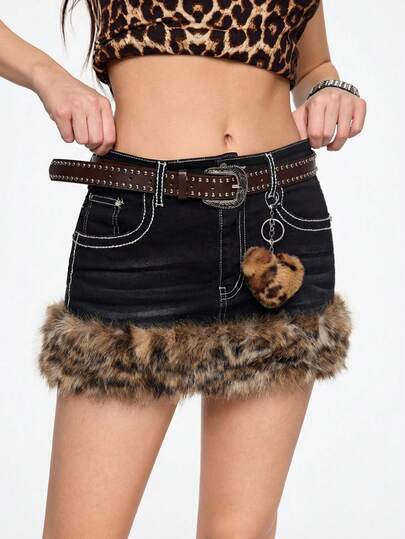 Kawaii Minifalda de cintura baja con estampado de leopardo vintage Y2K, dobladillo deshilachado y cinturón