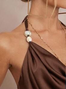 Lumalex Modest Old Money Coquette Glitter Holiday Party Rave Festival Outing Swim Vacation Bohemian BOHO Sea Beach Hot Outdoor Richly Layered Wedding Season Banquet Coming Of Age Ceremony Beach Seaside Women's Tie-Dye Print Plunge Neck Beaded Backless Tank Top Scarf Top Cowl Neck Top Halter Top Silk Top Brown Top Spring /Summer Music Festival Fashion Outfits - Coffee Brown - View 7