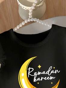 Ramadan Baby Girl Elegant Princess Style Puff Sleeve A-Line Dress, Suitable For Gatherings And Parties, Moon Lantern Pattern Design, Lightweight And Comfortable For Spring/Summer, Fashionable Casual Wear For Spring/Summer, Street Style, Outdoor Picnic, Photography, Festivals, Gifts - Multicolor - View 5