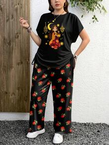 EMERY ROSE 花卉印花休闲简约豹纹图案加大码两件套，适合春夏穿着 - 彩色 - 查看 6
