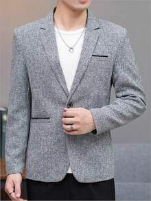 Manfinity Mode Men's Casual Contrast Trim Pocket Long Sleeve Blazer - Grey - View 5