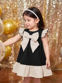 SHEIN 女婴圣诞连衣裙，编织蝴蝶结连衣裙，适合圣诞派对、聚会和其他场合 - 彩色 - 查看 5