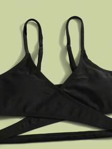 Teen Girls 3packs Tropical Print Contrast Binding Bikini Set Summer Beach - Black - View 4