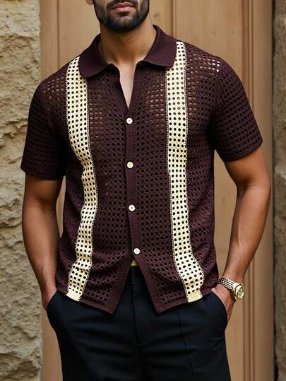 HIMLAND Men's Casual Hollow Out Faux Cashmere Loose Cardigan Sweater, Spring/Summer