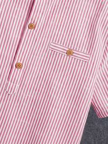 SHEIN 男童条纹印花短袖衬衫 - 粉色 - 查看 6