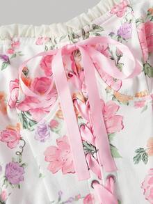 SHEIN MOD Đầm trễ vai màu hồng in hoa, kiểu dáng lãng mạn, hở lưng, thắt nơ, thích hợp cho các buổi hẹn hò, tiệc tùng, kỳ nghỉ, tiệc trà, sinh nhật. - Nhiều màu - Xem 5