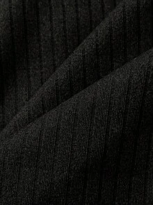 Elamini Damska dopasowana dzianina i splot tkany, swobodny strój biurowy, jesienno-zimowy, stylowy, uniwersalny T-shirt z długim rękawem i kontrastowym kołnierzykiem - Czarne i Białe - Zobacz 4