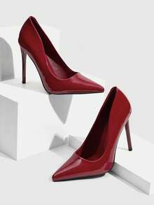 CUCCOO SZL Giày cao gót mũi nhọn cho nữ, màu nâu, giày thời trang cho ngày Valentine. - Gương màu đỏ - Xem 4