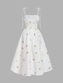 SHEIN MOD Đầm trắng thêu họa tiết lãng mạn dành cho nữ, thích hợp cho ngày Valentine, hẹn hò, kỳ nghỉ, dạo phố, phong cách tối giản. - trắng - Xem 2