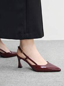 CUCCOO BIZCHIC 酒红色尖头细高跟鞋，后跟系带，简约经典款女士高跟鞋，适合日常、通勤、优雅场合和派对等各种场合。 - 酒紅色 - 查看 7
