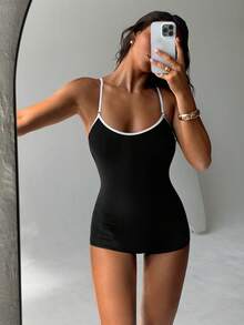 Aloruh 女士新款冲浪服，黑白撞色滚边设计，复古运动风泳衣，连体泳装，女士沙滩装，女士度假装