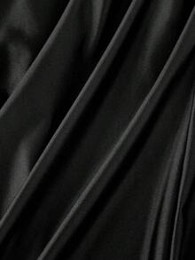 SHEIN MOD 女士串珠刺绣褶皱时尚中长连衣裙，适合情人节、婚礼季、约会、派对等场合。 - 黑色 - 查看 4