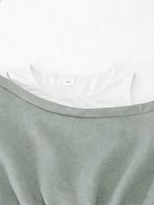 SHEIN 少女拼接罗纹吊带不对称腰身中长连衣裙，适合日常穿着、外出、通勤、派对等休闲场合，适合13-16岁少女。 - 灰色 - 查看 7