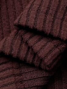 DAZY 秋冬春季加厚纹理拉绒条纹修身动物纹豹纹人造毛领拼接紧身迷你连衣裙，红色，时尚情人节派对Y2k - 酒紅色 - 查看 7