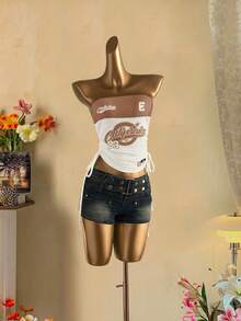 SHEIN EZwear 女士休闲抽绳系带露脐抹胸上衣 - 彩色 - 查看 5