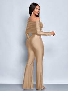 SOLERSUN Mono elegante de manga larga con cuello asimétrico para uso diario y tomar café para mujer - Albaricoque - Ver 2