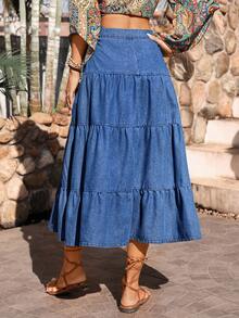 Breezaya Women's Button Front Ruffle Hem Casual Denim A-Line Skirt Summer  Vacation