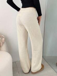 SHEIN EZwear 女士亮片针织毛衣裤套装，春夏款 - 米色 - 查看 2