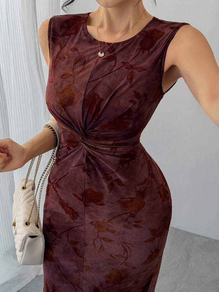 Women's Floral Embroidery Ruched Waist Elegant Dress, Suitable For Parties And Events Dress Sundress