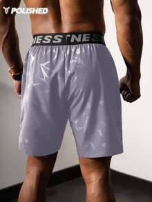 GymBeat Boyfriend Style Men's Bull Print & Letter Webbing Casual Shorts,Gym Clothes Grey Shorts - Grey - View 7