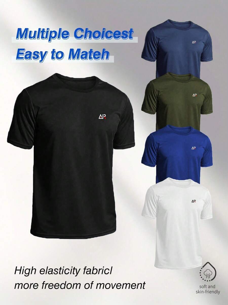 Manfinity Sport Corelite T-shirt de sport à manches courtes, respirant, avec graphique lettrage, décontracté pour homme, été