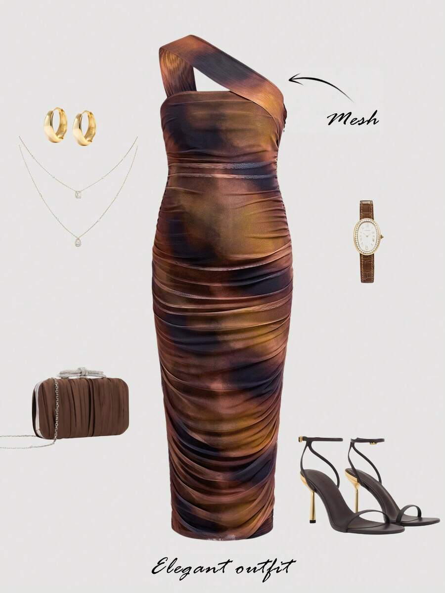 Modmama 孕妇扎染褶皱无袖修身连衣裙 - 棕色 - 查看 1