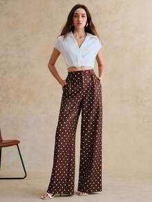 Anewsta Women's Polka Dot Wide Leg Pants, Straight Leg Trousers, Versatile And Fashionable Bottom Wear - Coffee Brown - View 5