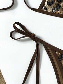 Swim SXY 2022春夏度假沙滩性感串珠豹纹棕色迷你罩杯比基尼套装 - 彩色 - 查看 10