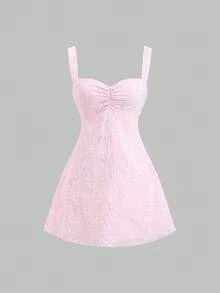 Sweetra Đầm nữ nhẹ nhàng, gợi cảm kiểu Âu-Mỹ, màu hồng jacquard điểm nhấn nơ, thời trang đầu xuân, hở lưng, tôn dáng, ngọt ngào, tinh nghịch, thiết kế tối giản, quyến rũ. - Hồng - Xem 3