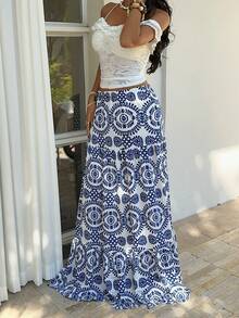 SHEIN Tall Women's Casual Vacation Elegant Outfit Daily Versatile Fashion Print Low Waist Skirt, Spring/Summer - Multicolor - View 4