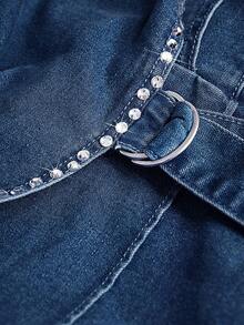 Selenza Women's Rhinestone Embellished Buckle Waist Sleeveless Fashionable Denim Jumpsuit - Dark Wash - View 7