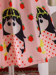 Young Girl Pattern Rose Print Pink Summer Fairy Dress - Multicolor - View 5