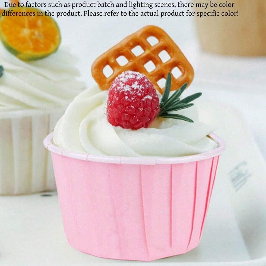 50个装纸杯蛋糕托，玛芬蛋糕衬垫，防油烘焙衬垫，带铝箔边，适合与家人朋友在家庭厨房或学校举办派对、万圣节庆祝活动。 - 粉色 - 查看 1