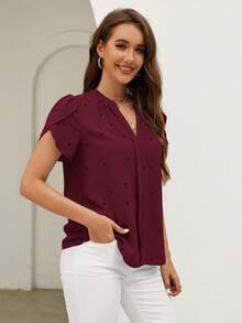 SHEIN Clasi Áo kiểu nữ mùa hè đi biển tay cánh hoa in hình trái tim, thích hợp mặc đi biển. - Màu Đỏ Sâu - Xem 4