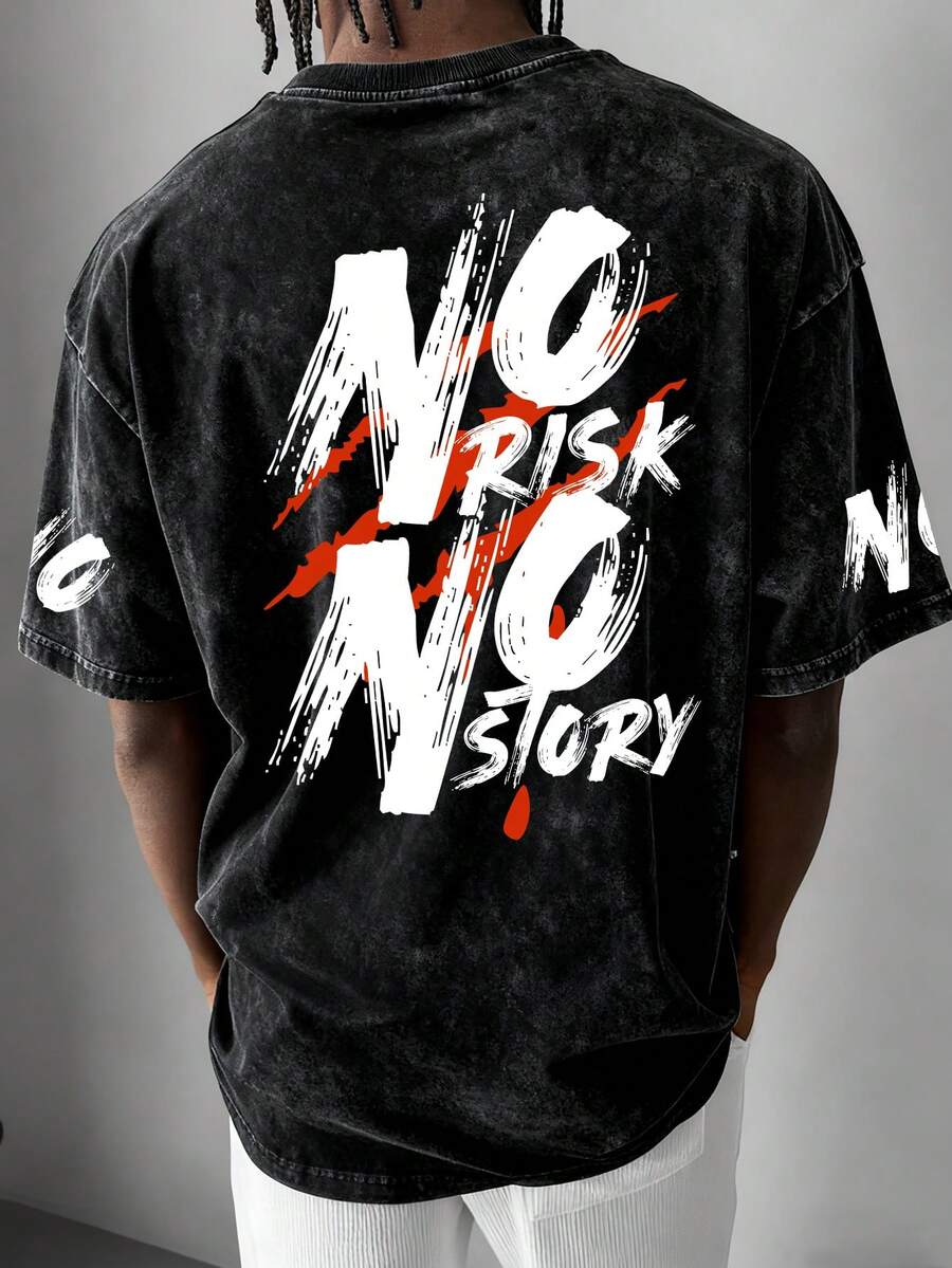 Manfinity EMRG Men's Round Neck Letter Print Casual Versatile Commuting Short Sleeve T-Shirt - Black - View 1