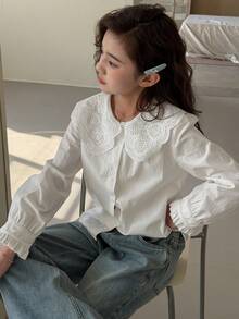 DAZY Tween Girls Lace Doll Collar Puff Sleeve Sweet Blouse Spring - White - View 7