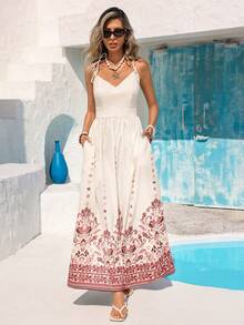 xheVivid Eden Vestido de playa suelto con cuello en V, espalda descubierta y cintura ceñida para mujeresxhe - Multicolor - Ver 4