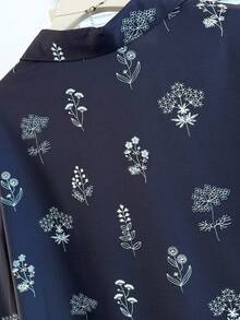GlowEve CURVE 大码印花衬衫，适合春、夏、秋季穿着，藏蓝色长袖宽松衬衫，休闲纽扣衬衫，女士真丝上衣 - 寶藍色 - 查看 6
