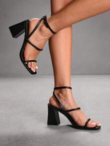 CUCCOO SZL Women Shoes Summer New Square Toe Thick High Heel Black Strap Ankle Strap Fashion Classic Comfortable Ankle Strap Sexy High Heel Sandals Valentine's Day - Black - View 3