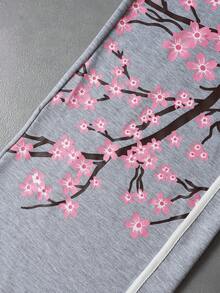 Manfinity EMRG 男士现代休闲樱花印花运动裤，潮流街头风，适合休闲、通勤、上学、度假穿着，送给丈夫或男友的绝佳礼物，男女皆宜的情侣套装 - 灰色 - 查看 4
