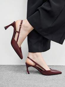 CUCCOO BIZCHIC 酒红色尖头细高跟鞋，后跟系带，简约经典款女士高跟鞋，适合日常、通勤、优雅场合和派对等各种场合。 - 酒紅色 - 查看 5