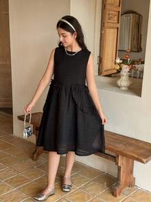 Dazy Kids Girls Sleeveless Round Neck Dress, Tween Girl Fall Clothes Summer - Black - View 1