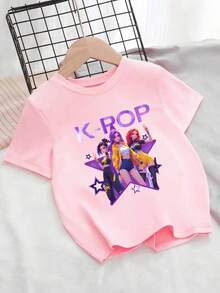 Tween Girls' Oversized Cartoon Graphic Round Neck Short Sleeve T-Shirt - Pink - View 4