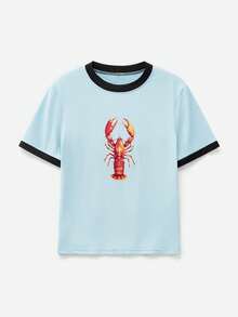 SWAVVY 男士休闲标准版型宽松短袖T恤，蓝色，撞色领口和袖口 - 藍色 - 查看 3